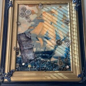 Nautical Steampunk Art with Gold Frame